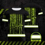Hi Vis Shirt Reflective Camo Hunting US Flag Custom Name Safety Workwear For Workers, Runners, Cyclists, Patriotic, Veteran, Military