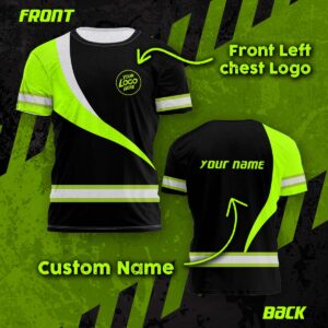 Hi Vis Shirt Uniform Reflective Black Wave Green Neon Custom Name And Logo Safety Workwear For Company, Group, Team