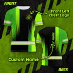 Hi Vis Shirt Uniform Company Reflective Stripes Green Neon Custom Name And Logo Safety Workwear For Company, Group, Team