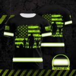 Hi Vis Shirt Reflective Veterans US Flag Custom Name Safety Workwear For Workers, Runners, Cyclists, Patriotic, Veteran, Military