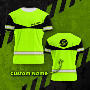 Hi Vis Shirt Uniform Reflective Light Green Neon Custom Name And Logo Safety Workwear For Company, Group, Team