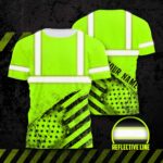 Hi Vis Shirt Reflective Green Black US Flag Custom Name Safety Workwear For Workers, Runners, Cyclists, Patriotic, Veteran, Military