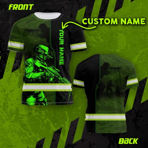 Hi Vis Shirt Reflective Soldier USA Flag Custom Name Safety Workwear For Workers, Runners, Cyclists, Patriotic
