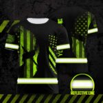 Hi Vis Shirt Reflective Green USA Custom Name Safety Workwear For Workers, Runners, Cyclists, Patriotic