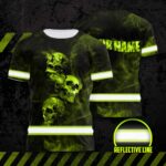 Hi Vis Shirt Reflective Skull With Smoke Custom Name Safety Workwear For Workers, Runners, Cyclists, Patriotic
