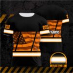 Hi Vis Shirt Reflective Orange USA Flag Custom Name Safety Workwear For Workers, Patriotic, Veteran, Military
