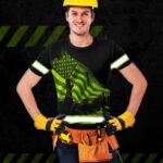 Hi Vis Shirt Reflective Flag USA Wave Custom Name Safety Workwear For Workers, Runners, Cyclists, Patriotic