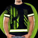Hi Vis Shirt Reflective Green USA Custom Name Safety Workwear For Workers, Runners, Cyclists, Patriotic