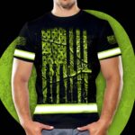 Hi Vis Shirt Reflective Camo Hunting US Flag Custom Name Safety Workwear For Workers, Runners, Cyclists, Patriotic, Veteran, Military