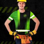 Hi Vis Shirt Uniform Company Reflective Stripes Green Neon Custom Name And Logo Safety Workwear For Company, Group, Team