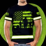 Hi Vis Shirt Reflective Veterans US Flag Custom Name Safety Workwear For Workers, Runners, Cyclists, Patriotic, Veteran, Military