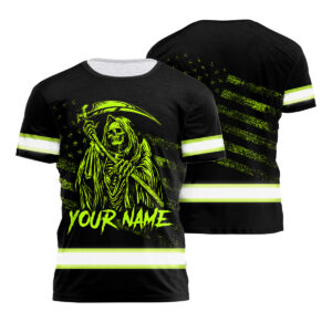 Hi Vis Shirt Reflective Neon Reaper USA Flag Custom Name Safety Workwear
