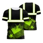Hi Vis Shirt Reflective Green Black Texas Vintage Flag Custom Name Safety Workwear For Workers, Runners, Cyclists, Patriotic, Veteran, Military