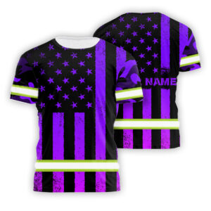 Hi Vis Shirt Reflective Violet Camo US Flag Custom Name Safety Workwear For Workers, Runners, Cyclists, Trucker, Operator, Patriotic