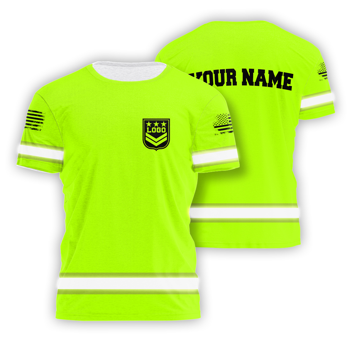 Hi Vis Shirt Reflective Tapes Green Neon Custom Name And Logo Safety