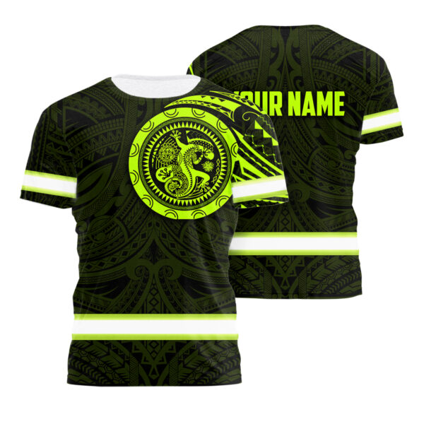 Hi Vis Shirt Reflective Tapes Hawaiian Gecko Custom Name Safety Workwear For Workers, Runners, Cyclists, Patriotic