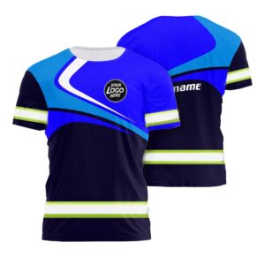 Hi Vis Shirt Uniform Reflective Blue Neon Custom Name And Logo Safety Workwear For Company, Group, Team