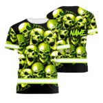 Hi Vis Shirt Reflective Green Neon Skull Custom Name Safety Workwear For Workers, Runners, Cyclists, Patriotic, Veteran, Military