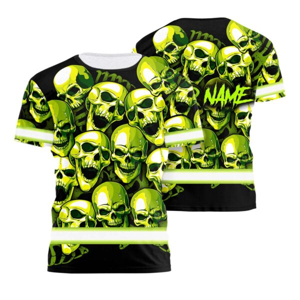 Hi Vis Shirt Reflective Green Neon Skull Custom Name Safety Workwear For Workers, Runners, Cyclists, Patriotic, Veteran, Military