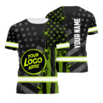 Hi Vis Shirt Uniform Company Reflective USA Flag Green Neon Custom Name And Logo Safety Workwear For Company, Group, Team