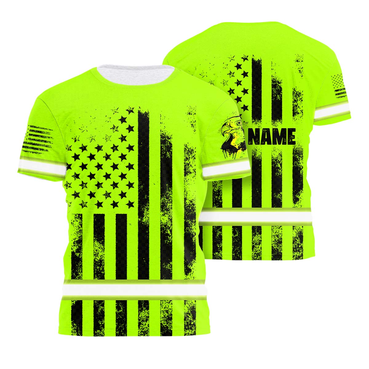 Hi Vis Shirt Reflective Eagle Fly Flag USA Custom Name Safety