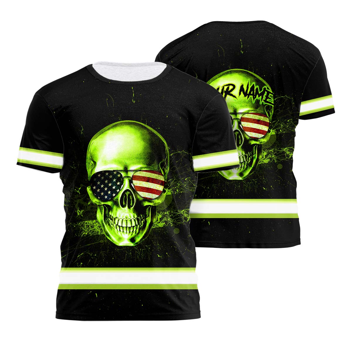 Hi Vis Shirt Reflective Skull American Flag Custom Name Safety Workwear