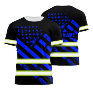 Hi Vis Shirt Reflective Blue Neon Flag USA Custom Name Safety Workwear