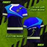 Hi Vis Shirt Uniform Reflective Blue Neon Custom Name And Logo Safety Workwear For Company, Group, Team