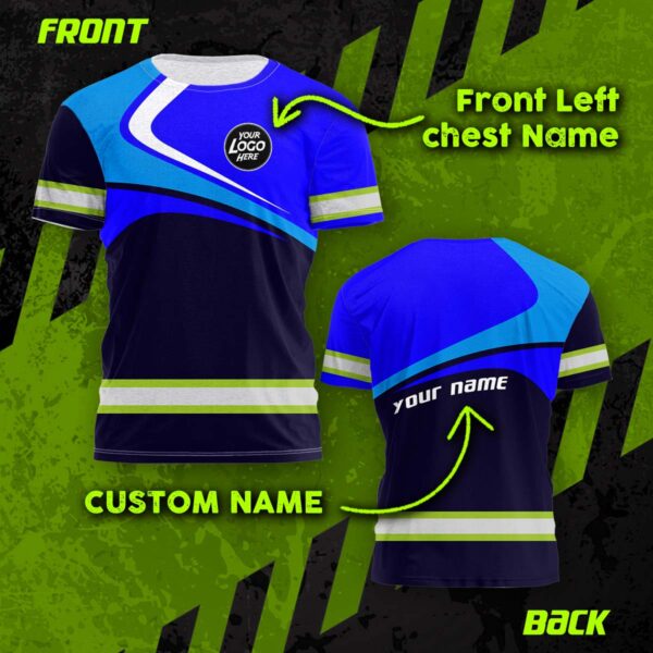 Hi Vis Shirt Uniform Reflective Blue Neon Custom Name And Logo Safety Workwear For Company, Group, Team
