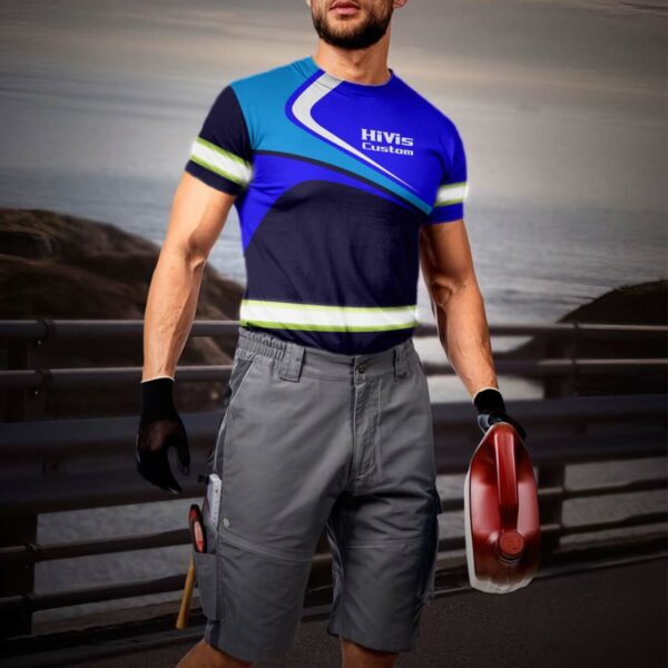 Hi Vis Shirt Uniform Reflective Blue Neon Custom Name And Logo Safety Workwear For Company, Group, Team