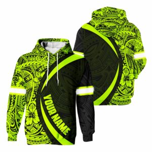 Hi Vis Hoodie Reflective Tapes Hawaiian Polynesian Tribal Custom Name Safety Workwear For Workers, Runners, Cyclists, Patriotic