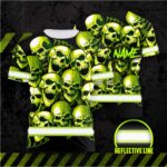 Hi Vis Shirt Reflective Green Neon Skull Custom Name Safety Workwear For Workers, Runners, Cyclists, Patriotic, Veteran, Military