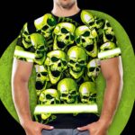 Hi Vis Shirt Reflective Green Neon Skull Custom Name Safety Workwear For Workers, Runners, Cyclists, Patriotic, Veteran, Military