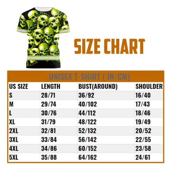 Hi Vis Shirt Reflective Green Neon Skull Custom Name Safety Workwear For Workers, Runners, Cyclists, Patriotic, Veteran, Military