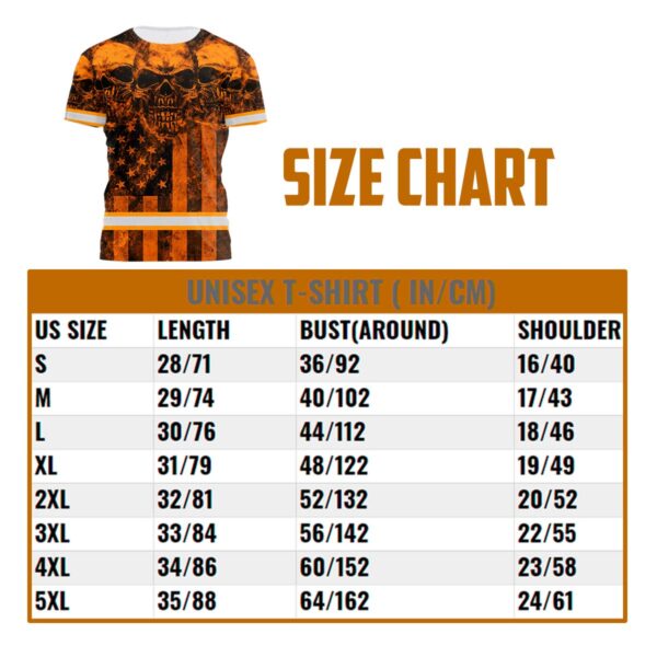 Hi Vis Shirt Reflective Orange Skull US Flag Custom Name Safety Workwear For Workers, Runners, Cyclists, Patriotic, Veteran, Military