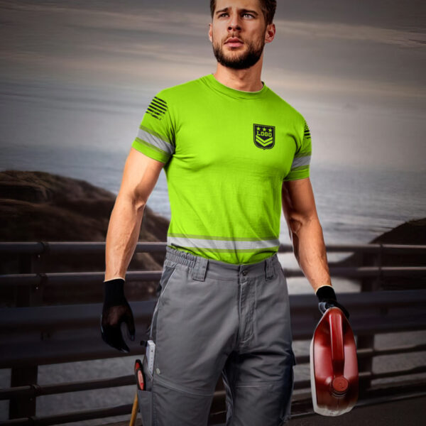 Hi Vis Shirt Reflective Tapes Green Neon Custom Name And Logo Safety For Veteran, Veteran Lovers, Patriotic