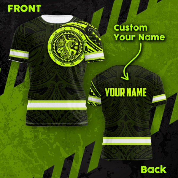 Hi Vis Shirt Reflective Tapes Hawaiian Gecko Custom Name Safety Workwear For Workers, Runners, Cyclists, Patriotic