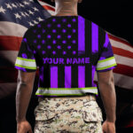 Hi Vis Shirt Reflective Violet Camo US Flag Custom Name Safety Workwear For Workers, Runners, Cyclists, Trucker, Operator, Patriotic