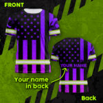 Hi Vis Shirt Reflective Violet Camo US Flag Custom Name Safety Workwear For Workers, Runners, Cyclists, Trucker, Operator, Patriotic