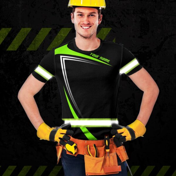 Hi Vis Shirt Uniform Company Reflective Green Neon Custom Name Safety Workwear For Company, Group, Team