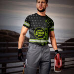Hi Vis Shirt Uniform Company Reflective USA Flag Green Neon Custom Name And Logo Safety Workwear For Company, Group, Team