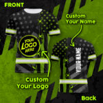 Hi Vis Shirt Uniform Company Reflective USA Flag Green Neon Custom Name And Logo Safety Workwear For Company, Group, Team