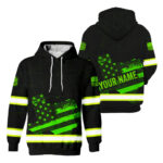 Hi Vis Hoodie Reflective Green US Flag Custom States And Name Safety Workwear For Workers, Runners, Cyclists, Trucker, Operator, Patriotic