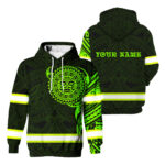 Hi Vis Hoodie Reflective Tapes Green Neon Hawaiian Polynesian Tribal Custom Name Safety Workwear For Workers, Runners, Cyclists