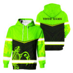 Hi Vis Hoodie Reflective Tapes Green Turtle Hawaiian Custom Name Safety Workwear For Workers, Runners, Cyclists, Patriotic