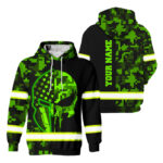 Hi Vis Hoodie Reflective Skull US Flag Camo Neon 2 Custom Name Safety Workwear For Workers, Runners, Cyclists, Trucker, Operator, Patriotic