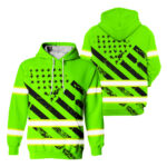 Hi Vis Hoodie Reflective Tapes Black Green USA Flag Safety Workwear For Workers, Runners, Cyclists, Patriotic