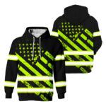 Hi Vis Hoodie Reflective Tapes Green Black USA Flag Safety Workwear For Workers, Runners, Cyclists, Patriotic