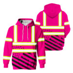 Hi Vis Hoodie Reflective Tapes Pink USA Flag Safety Workwear For Workers, Runners, Cyclists, Patriotic