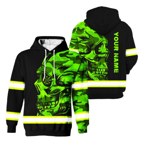 Hi Vis Hoodie Reflective Skull Viking Camo Neon Custom Name Safety Workwear For Worker, Operator, Truckers, Patriotic